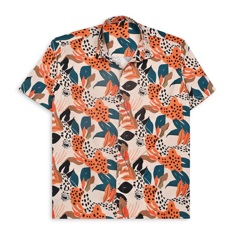 ORANGE & BLACK FLORAL PRINTED SHIRT