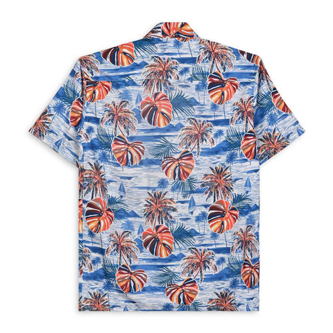 BLUE & ORANGE PALM TREE PRINTED SHIRT