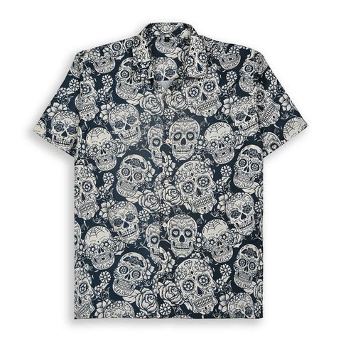 BLACK & WHITE SUGAR SKULL PRINTED SHIRT
