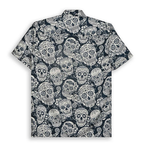 BLACK & WHITE SUGAR SKULL PRINTED SHIRT