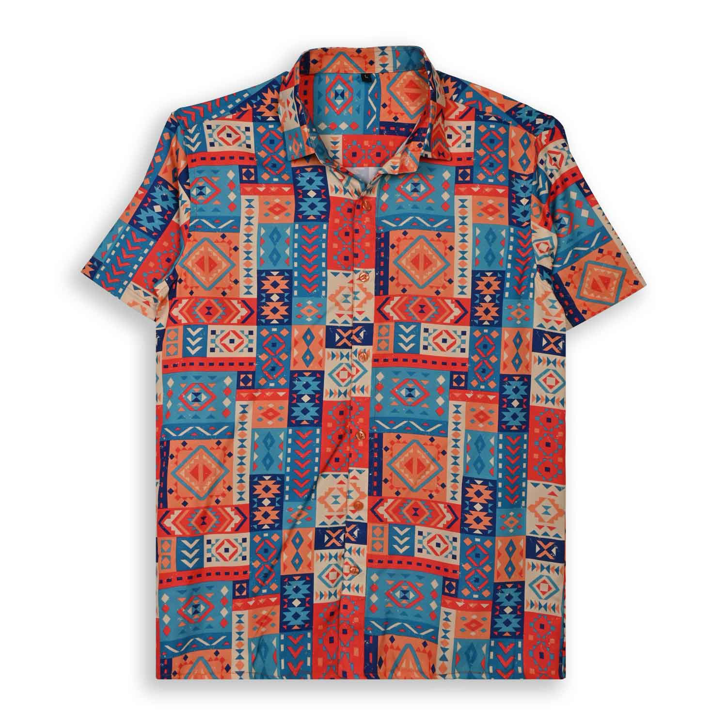 CAPTIVATING ORANGE & BLUE PRINTED SHIRT