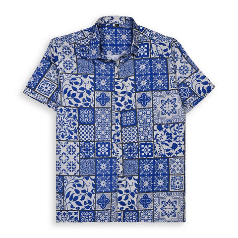 BLUE UNIQUE PATTERN PRINTED SHIRT