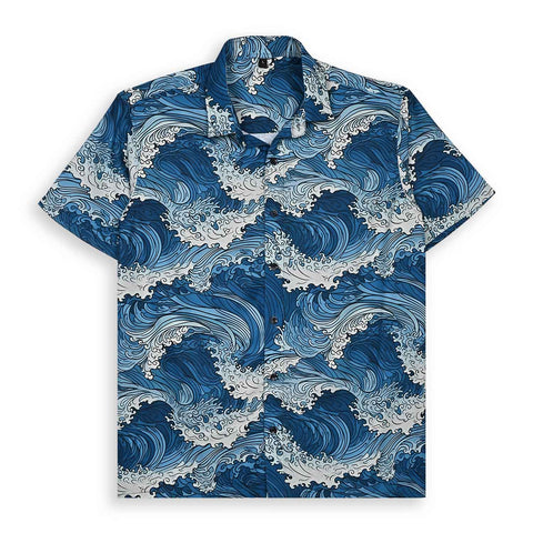 BLUE & WHITE WAVES PRINTED SHIRT