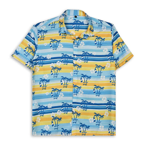 YELLOW & BLUE PALM TREE PRINTED SHIRT