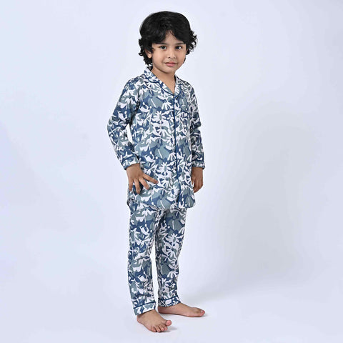 Abstract Floral Printed Kids Night Suit