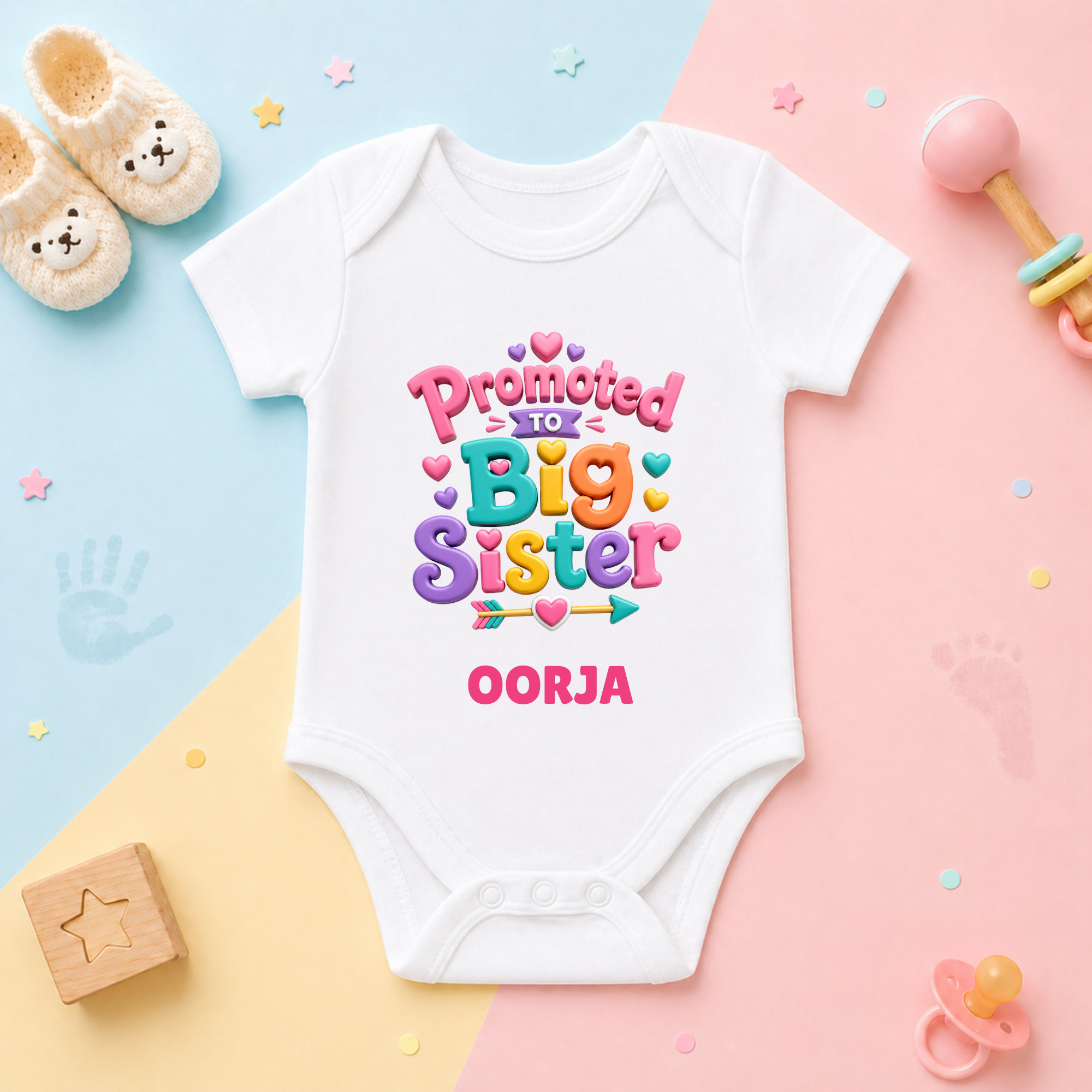 Promoted to Big Sister Cute Hearts Custom Name Kids T Shirt
