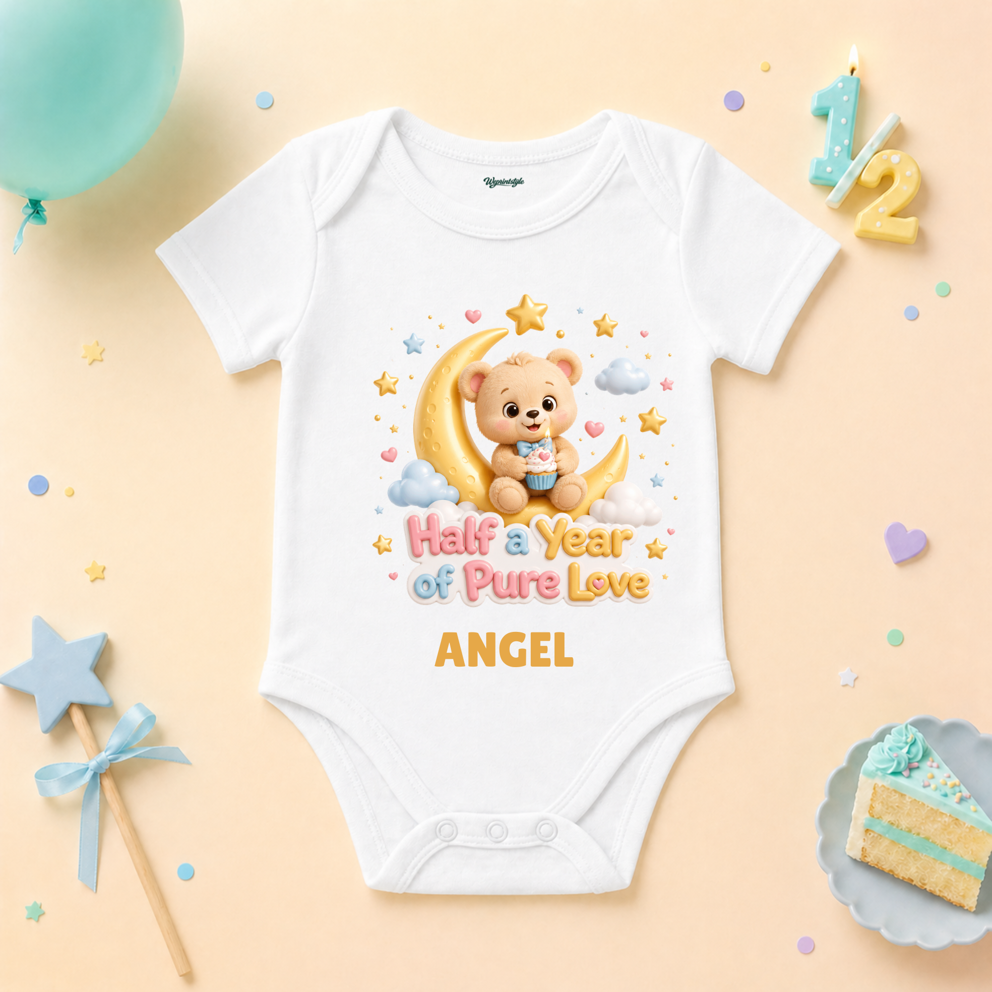 Kids Half Year Teddy Bear Birthday Custom Name T Shirt