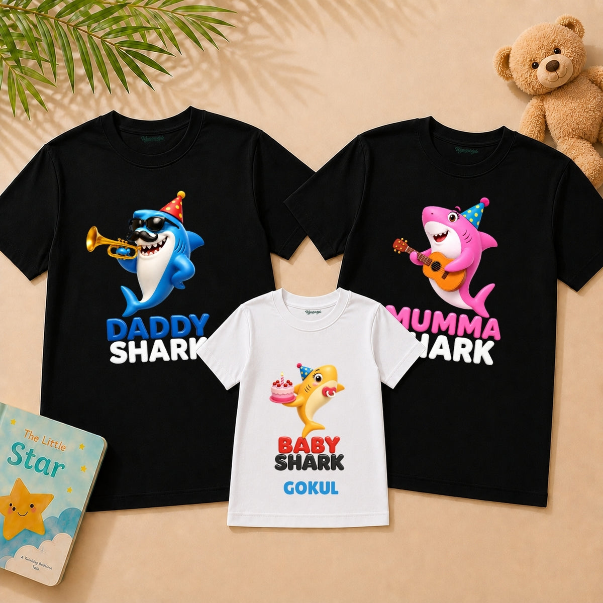 Daddy Shark Mumma Shark Kids Combo T-Shirt