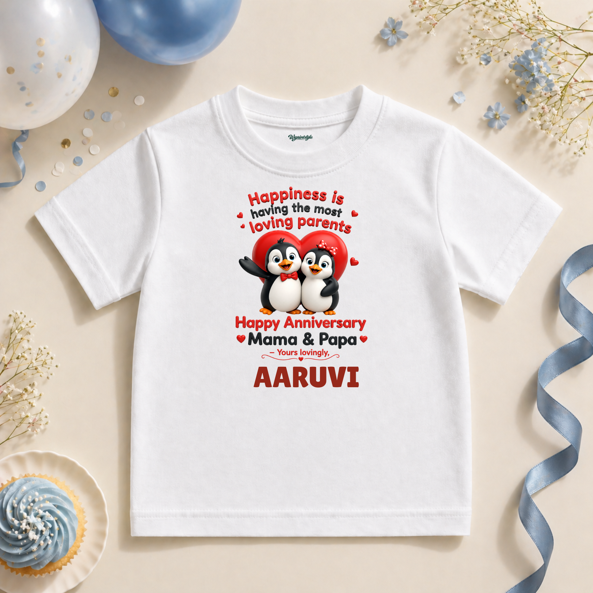 Penguin Family Anniversary Custom Name T Shirt