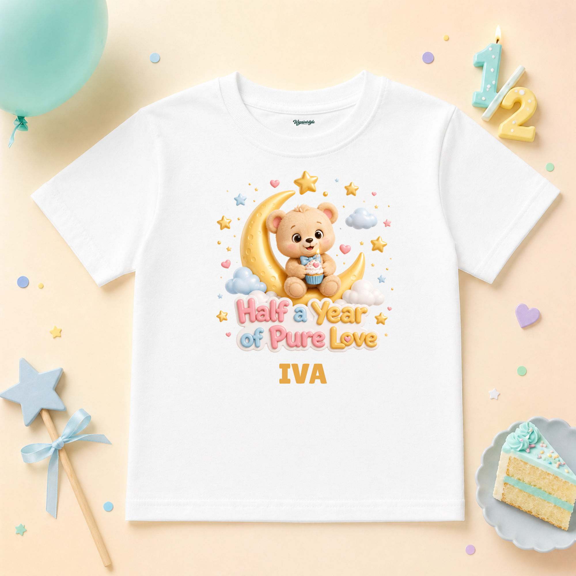 Kids Half Year Teddy Bear Birthday Custom Name T Shirt