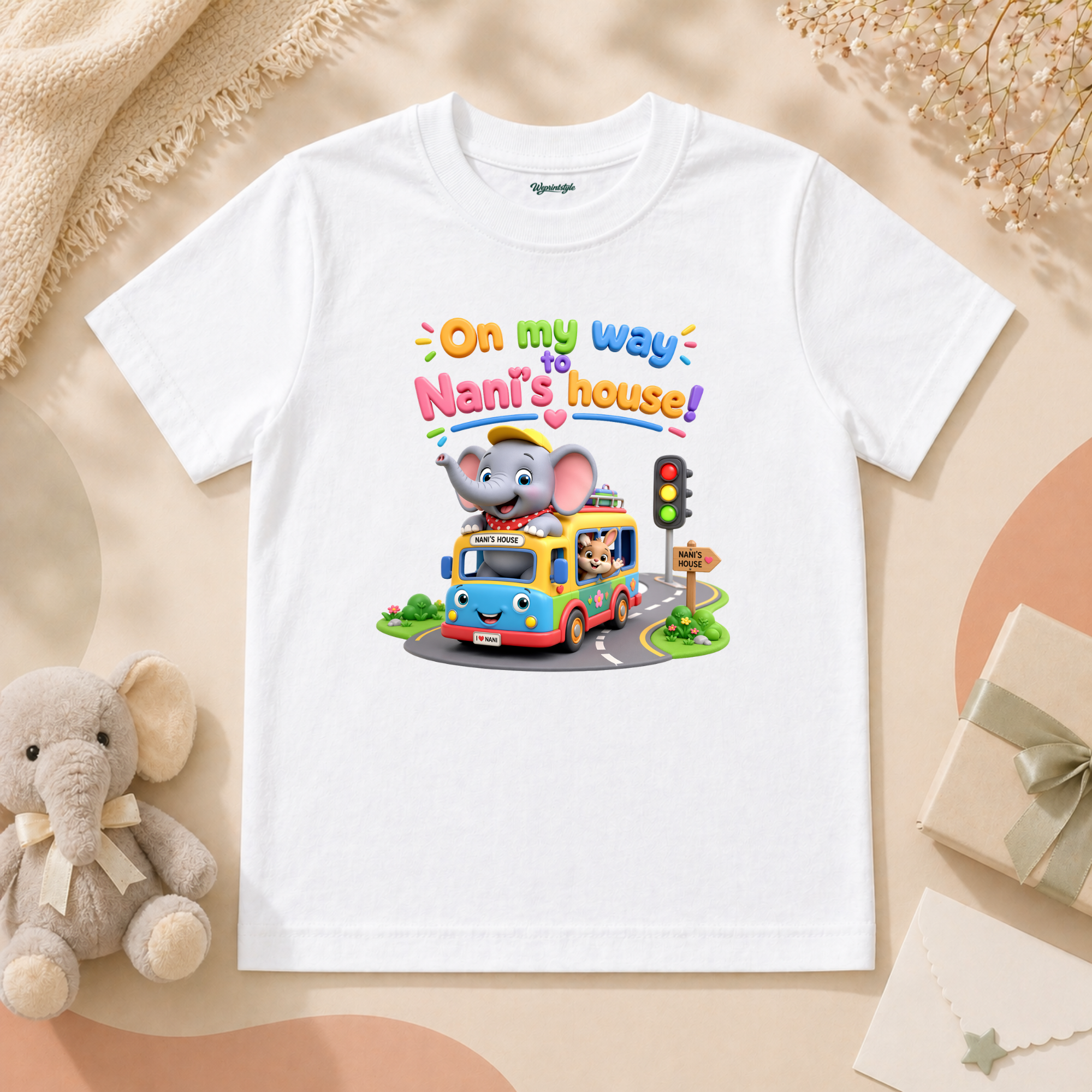 On My Way To Nani House Cute Elephant Bus Happy Travel Baby Fun