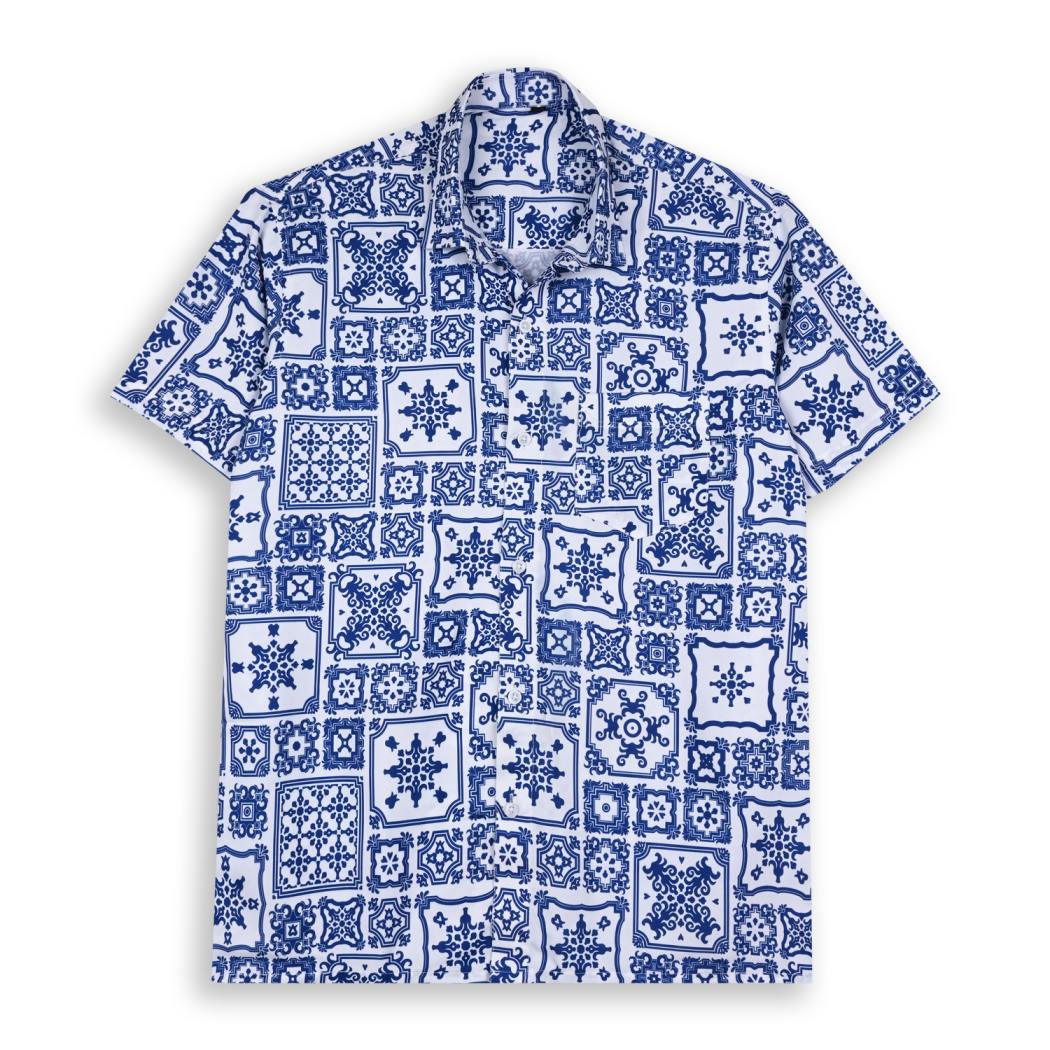 BLUE AND WHITE CONTEMPORARY PRINTED SHIRT