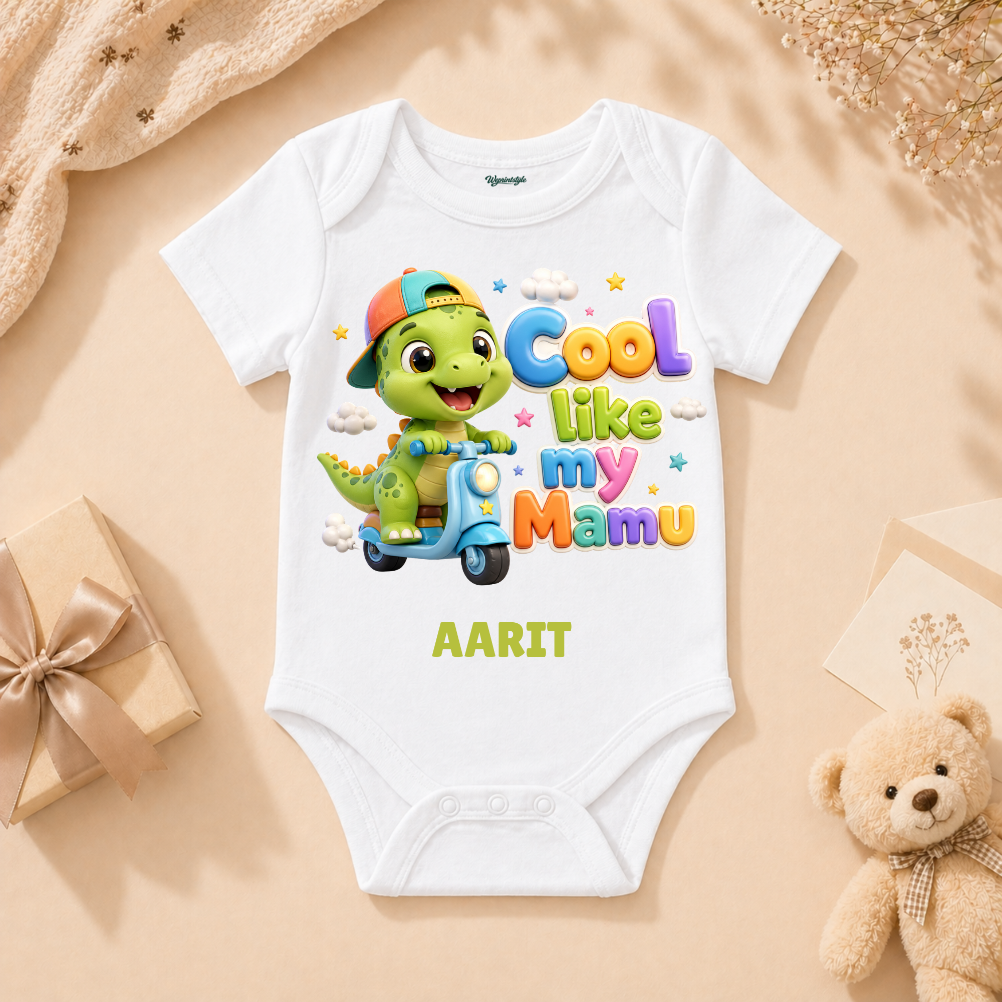 Cool Like My Mamu Cute Baby With Adorable Dinosaur Scooter