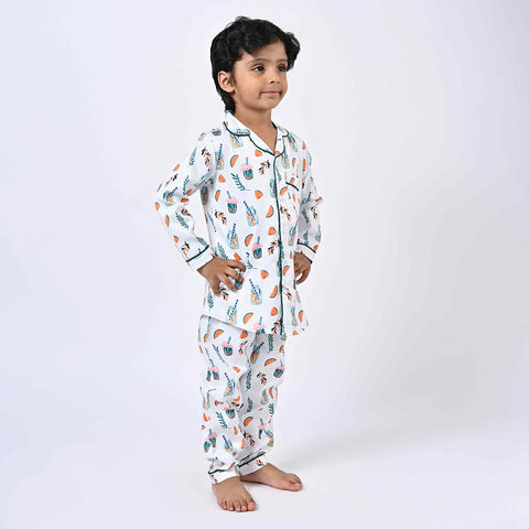 Tropical Lemon Printed Kids Night Suit