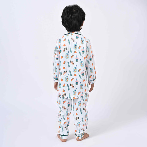 Tropical Lemon Printed Kids Night Suit