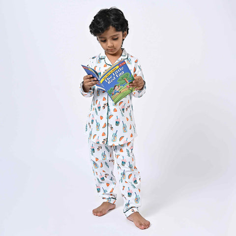 Tropical Lemon Printed Kids Night Suit