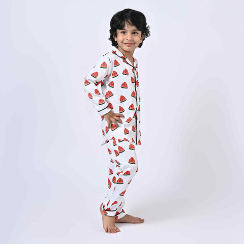 White Base Watermelon Printed Kids Night Suit