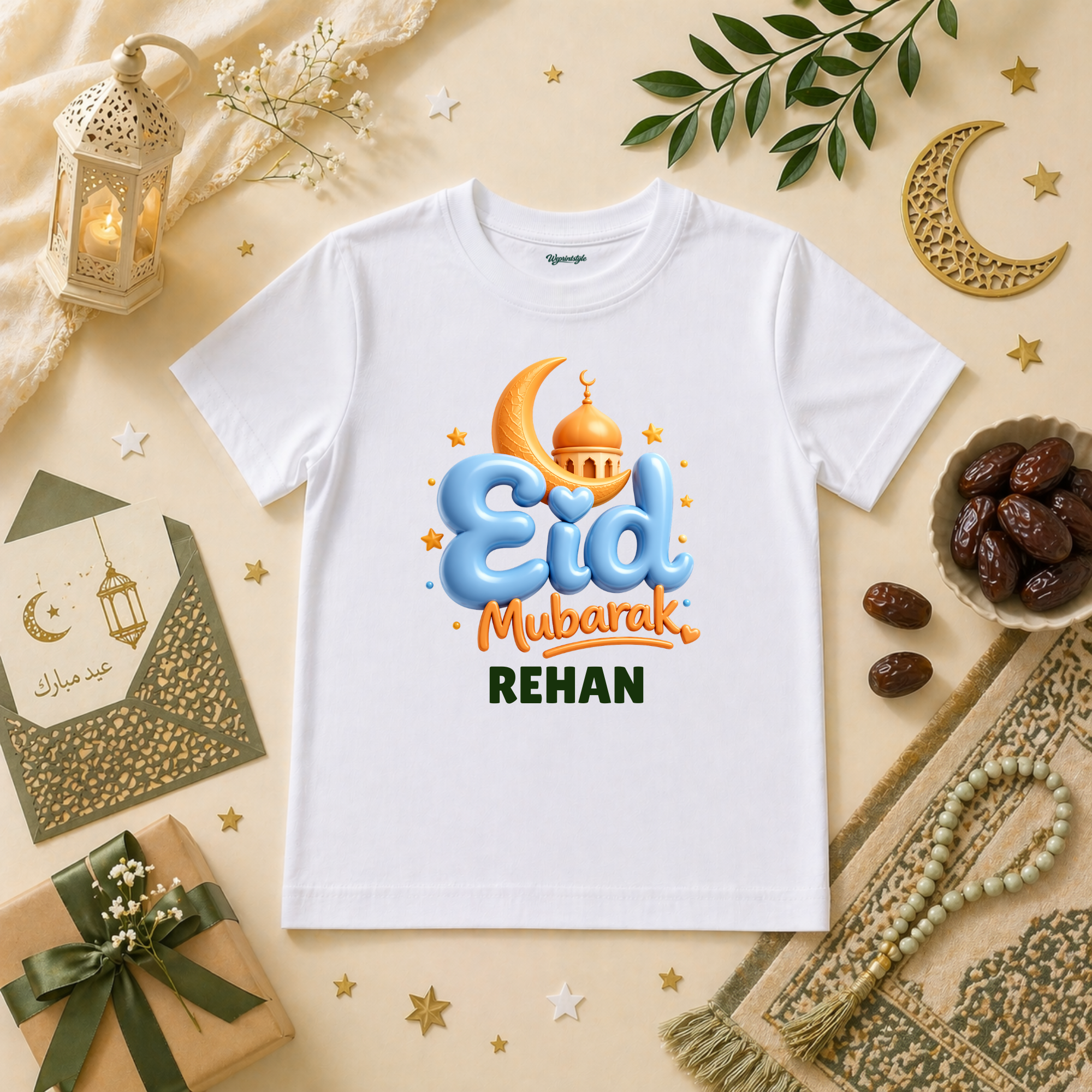 Little Boy Eid Mubarak Crescent Moon Blessing Prince Celebration