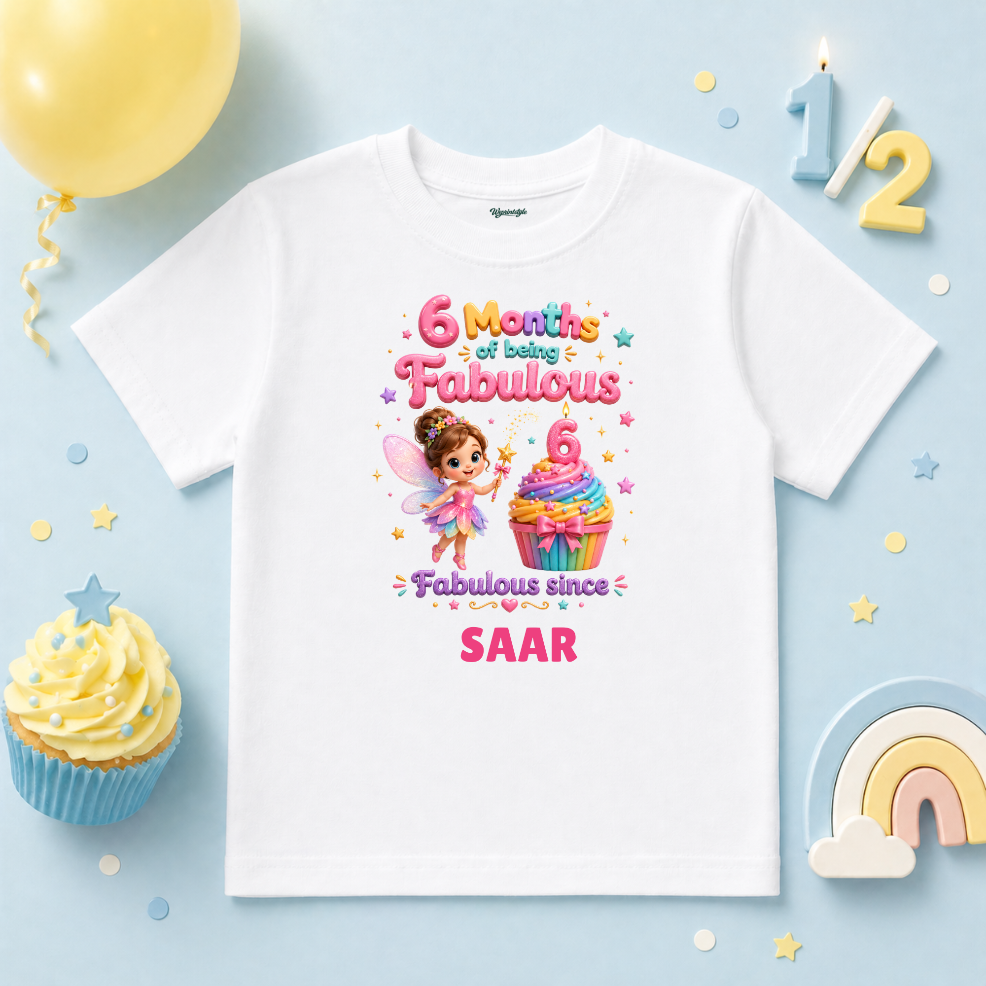 6 Months Fabulous Fairy Birthday Custom Name T Shirt
