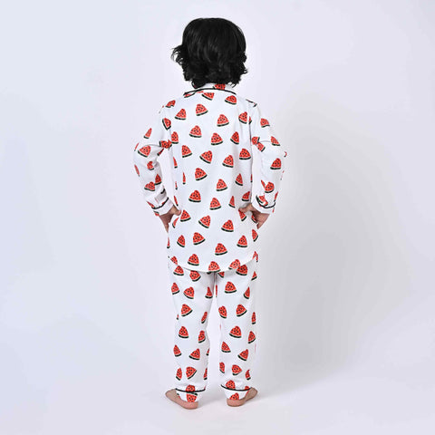 White Base Watermelon Printed Kids Night Suit