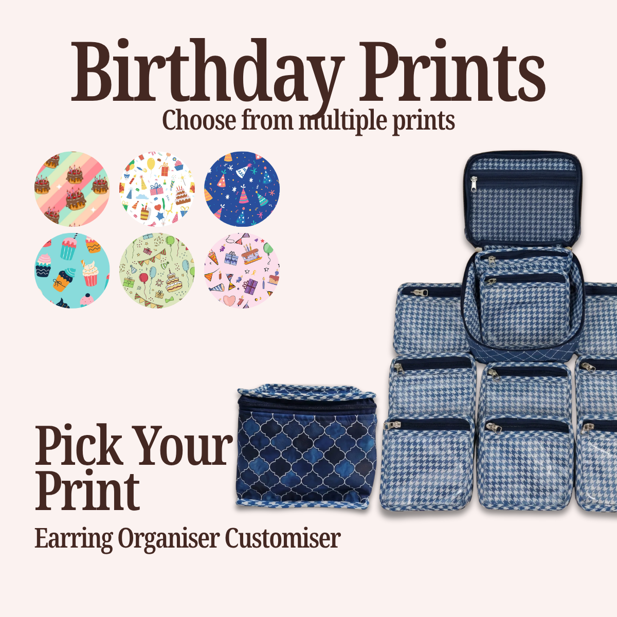 HAPPY BIRTHDAY PRINT EARRING ORGANIZER CUSTOMISER
