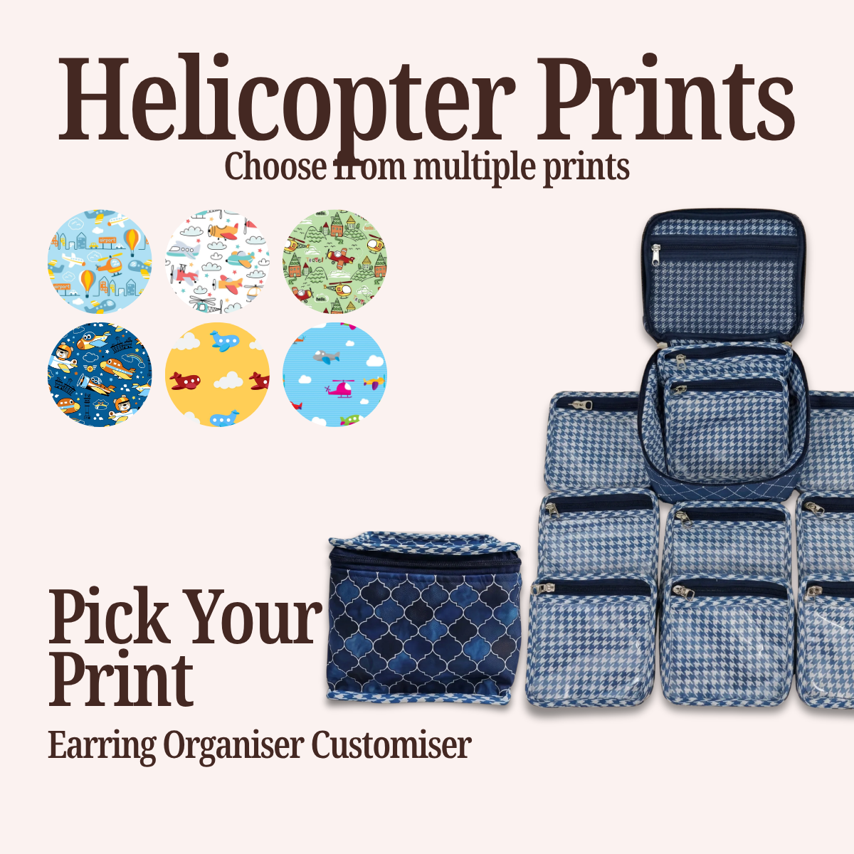 HELICOPTER PRINT EARRING ORGANIZER CUSTOMISER