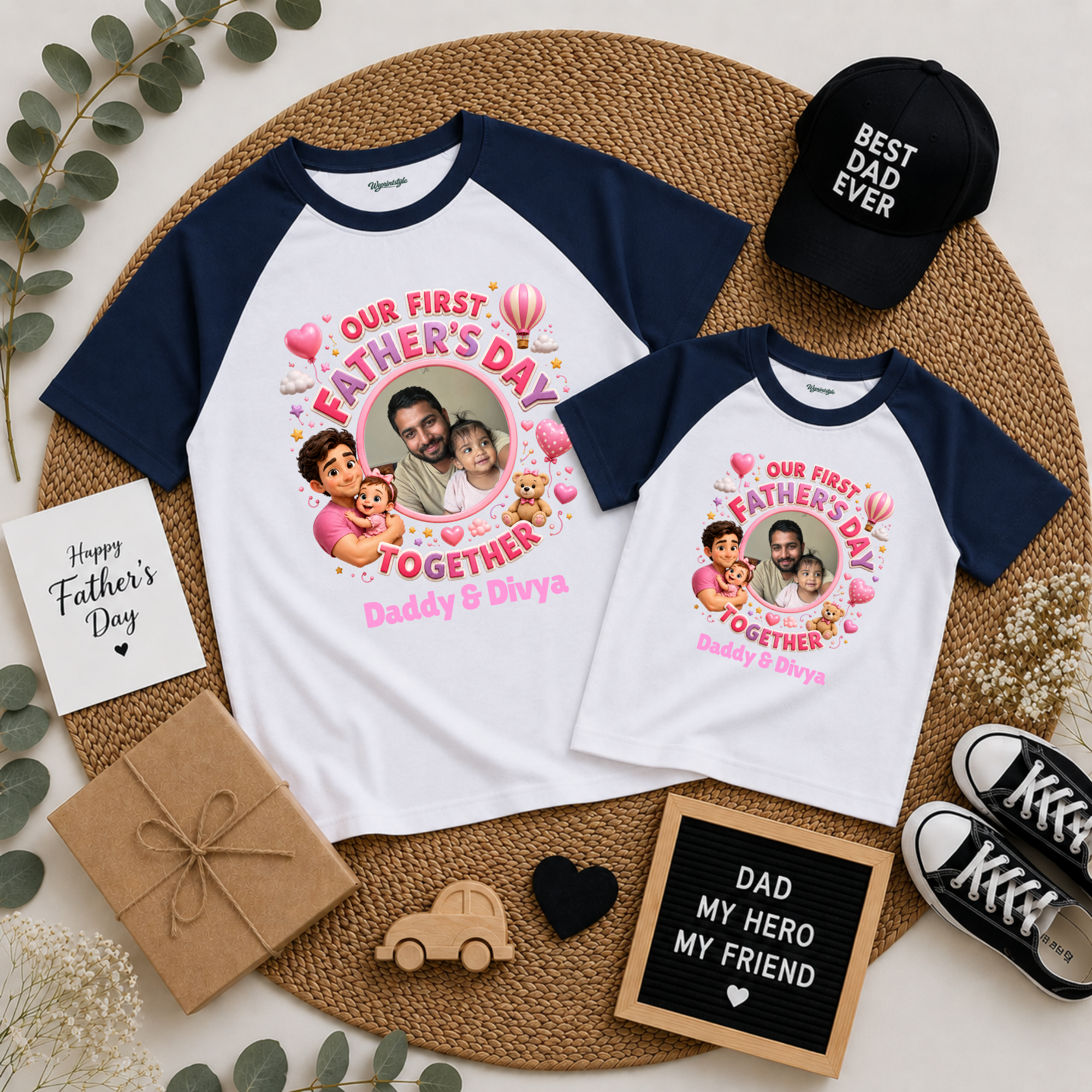 Our First Father’s Day Together Pink Personalized Raglan Combo T Shirt