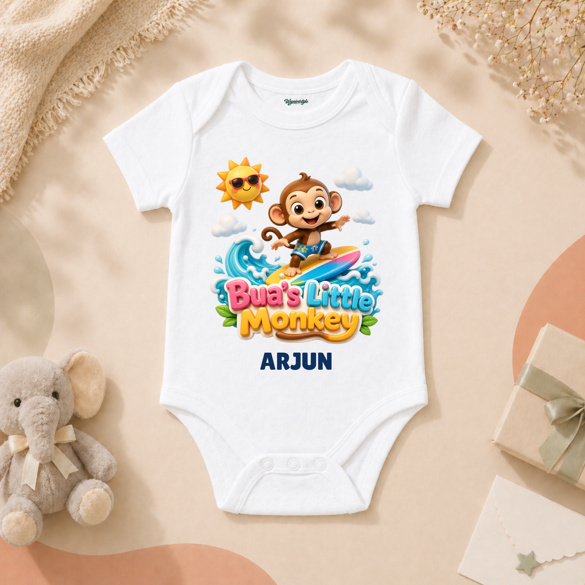 Bua’s Little Monkey Cute Baby Boy Surfing Fun Summer