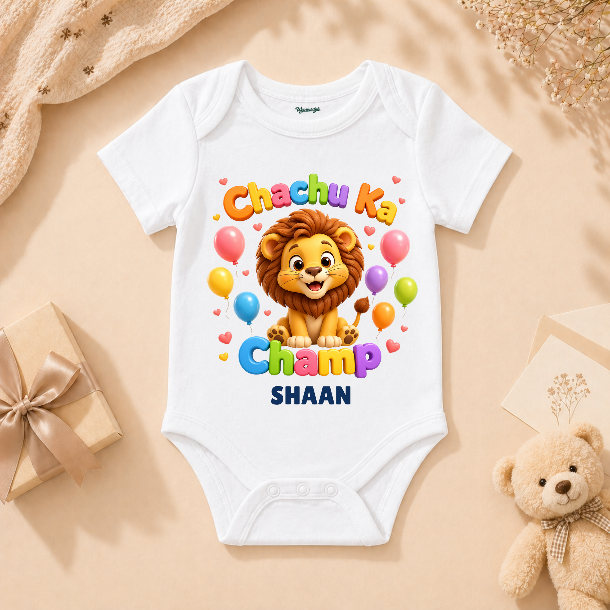 Adorable Chachu Ka Champ Baby Boy Outfit With Cute Lion Balloons And Celebration