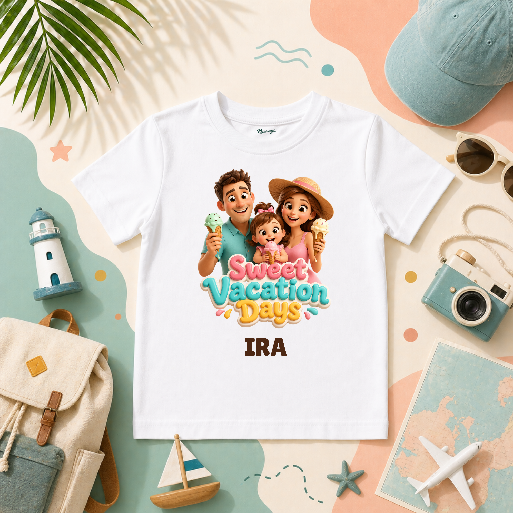 Ice Cream Family Holiday Theme Sweet Vacation Days Personalized Name T Shirt