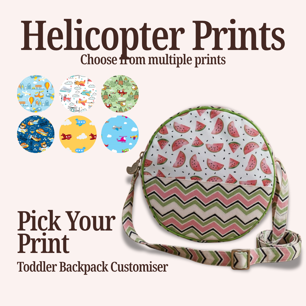 HELICOPTER PRINT TODDLER BACKPACK CUSTOMISER