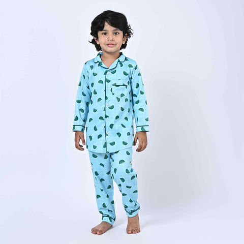 Blue Checks Watermelon Printed Kids Night Suit