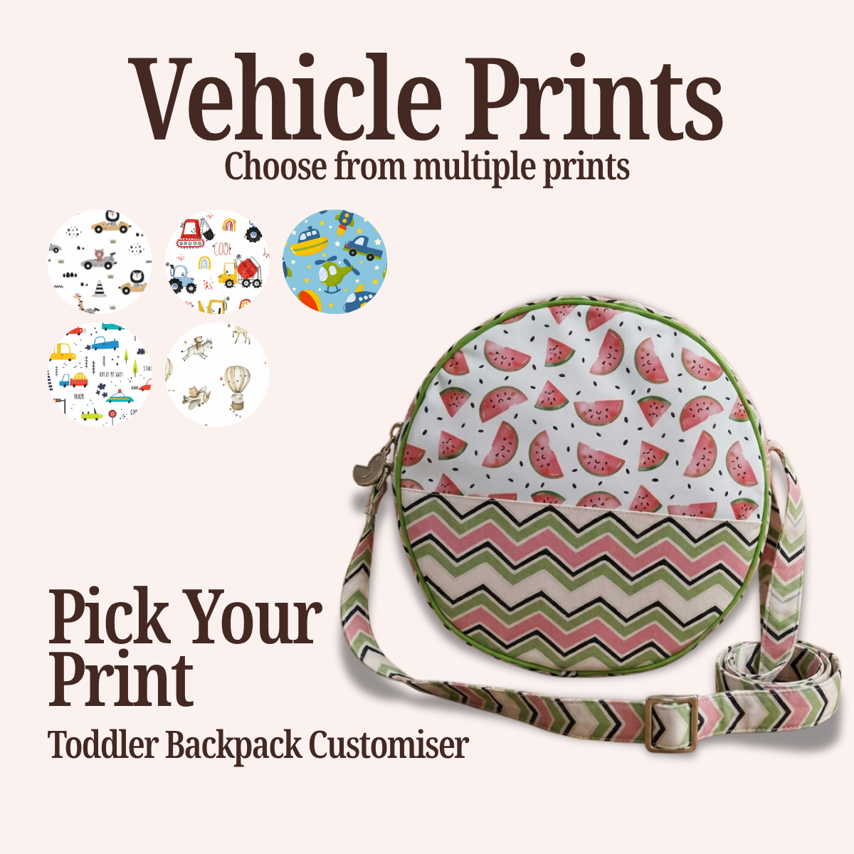 VEHICLE PRINT TODDLER BACKPACK CUSTOMISER