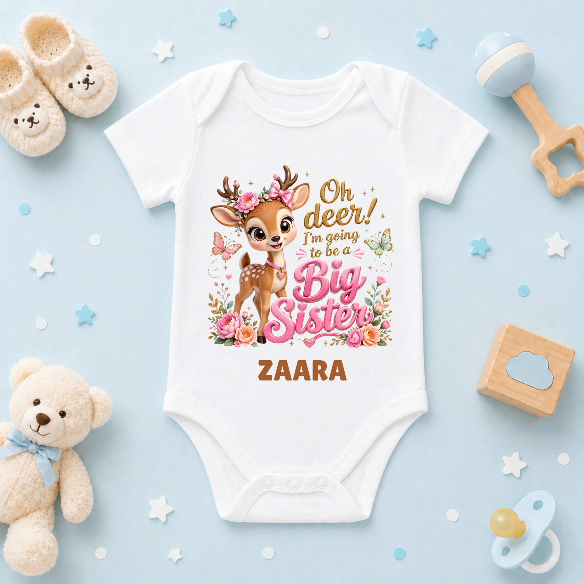 Oh Deer Im Going to Be Big Sister Custom Name Kids T Shirt