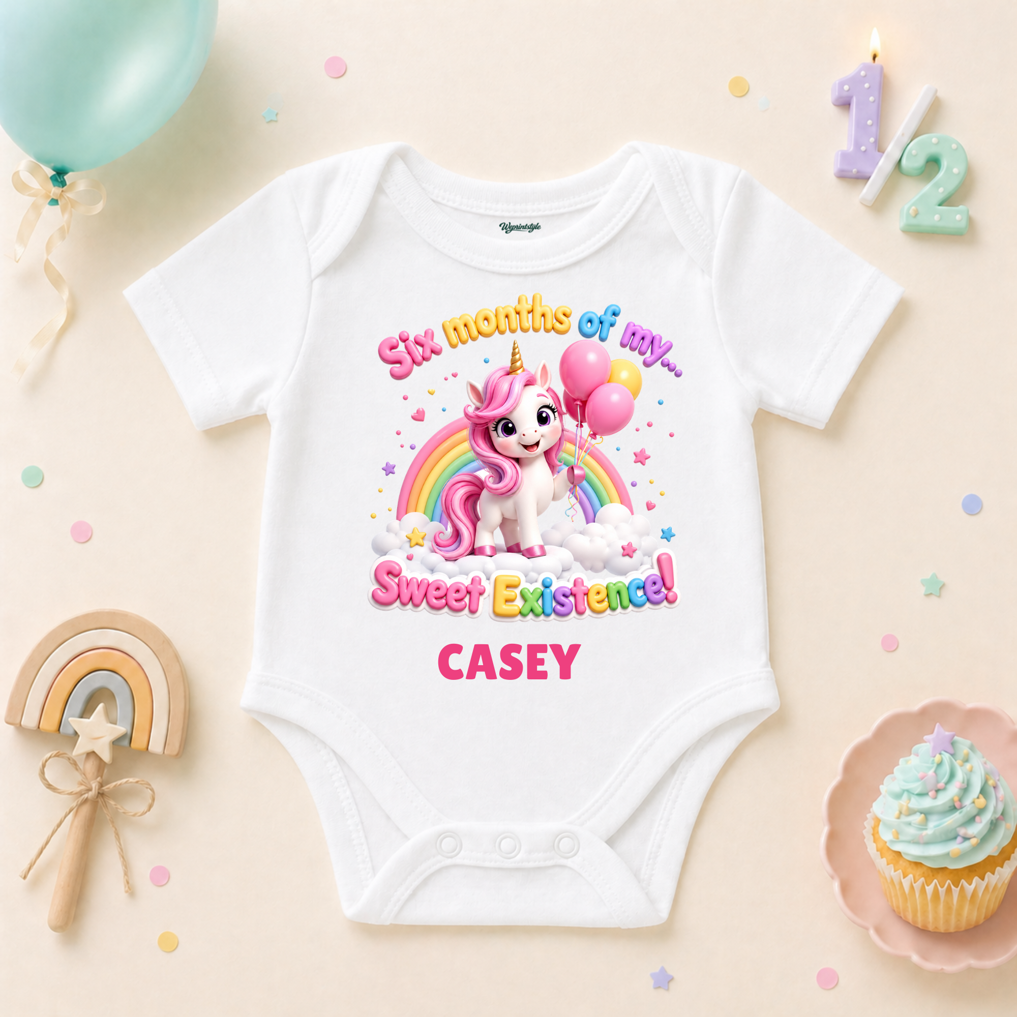 Unicorn 6 Months Milestone Custom Name T Shirt