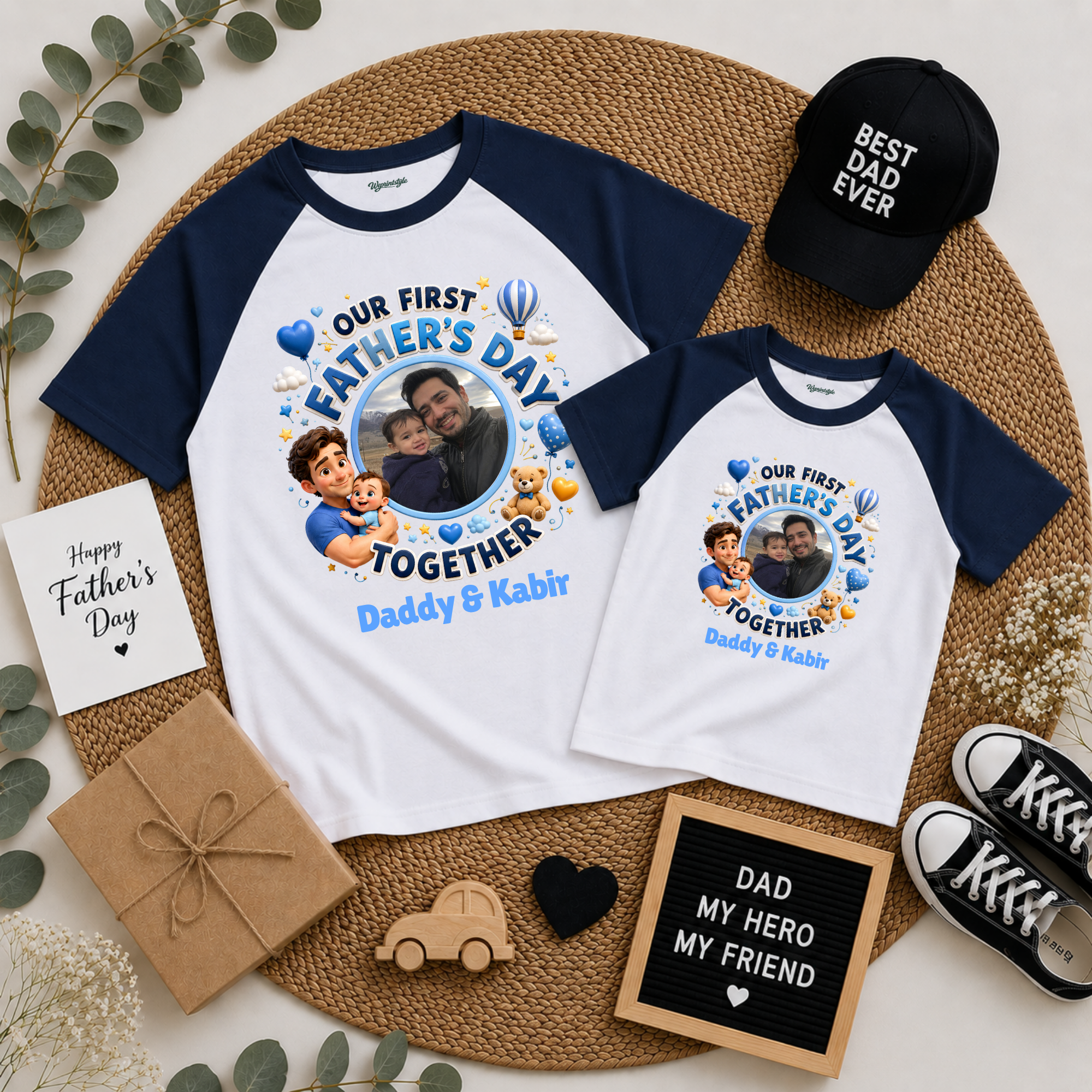 Our First Father’s Day Together Blue Personalized Raglan Combo T Shirt