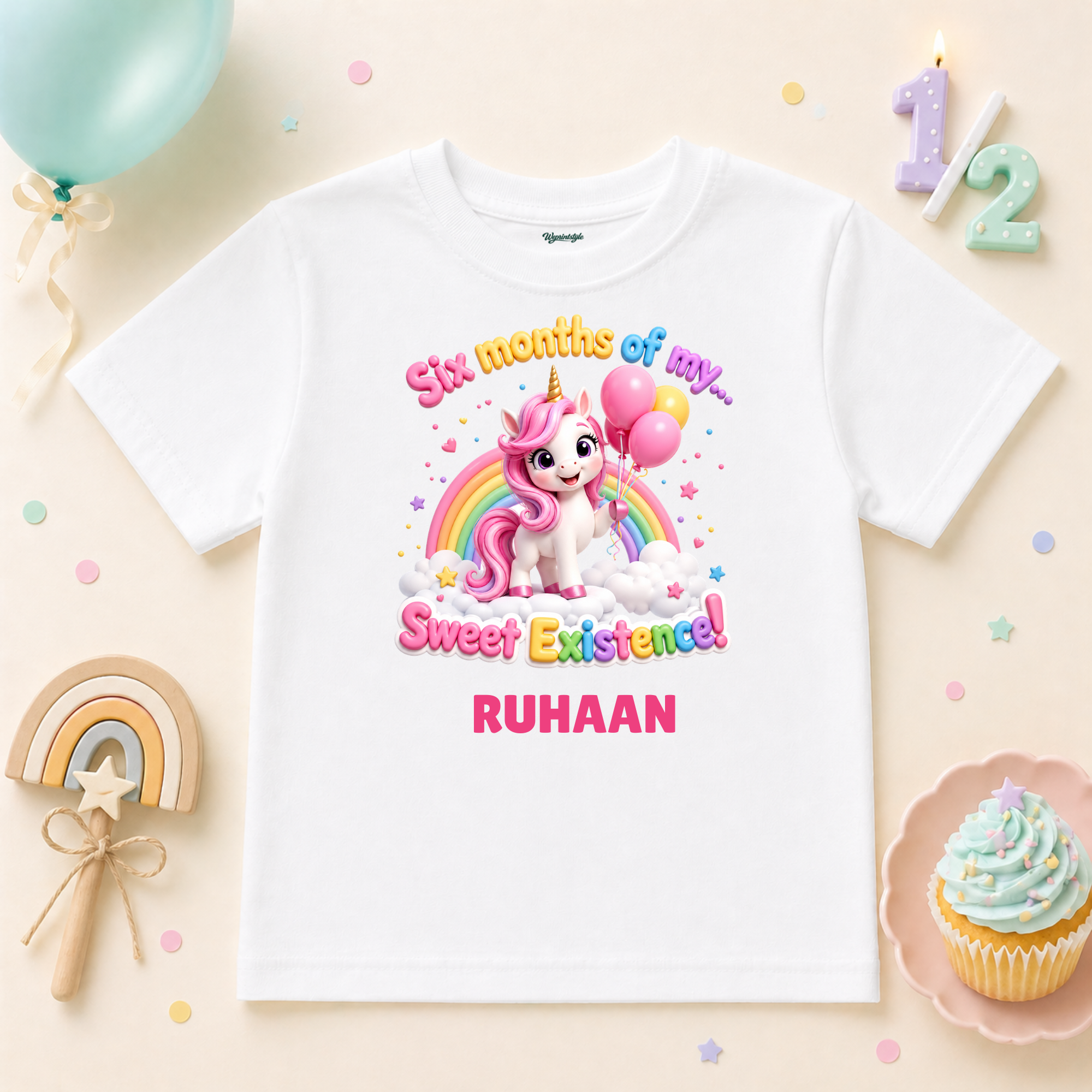 Unicorn 6 Months Milestone Custom Name T Shirt