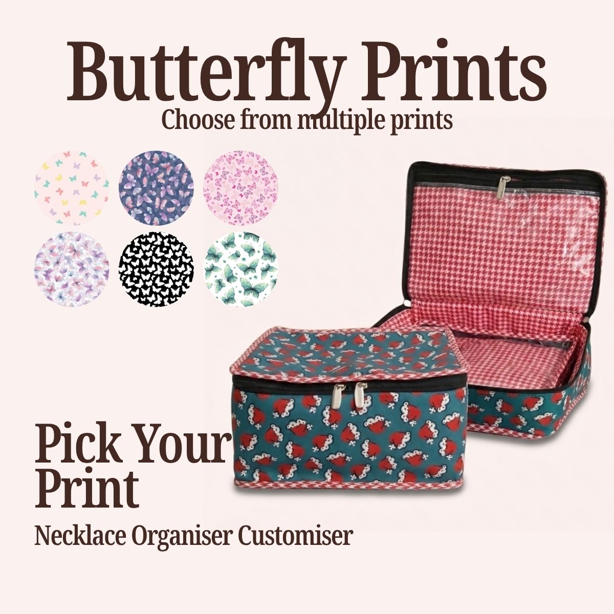 BUTTERFLY PRINT NECKLACE ORGANIZER CUSTOMISER