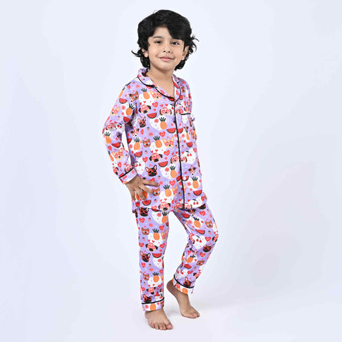 Fruits & Dog Printed Kids Night Suit
