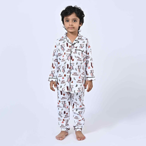 Happy Holiday Printed Kids Night Suit
