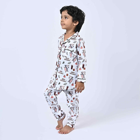 Happy Holiday Printed Kids Night Suit