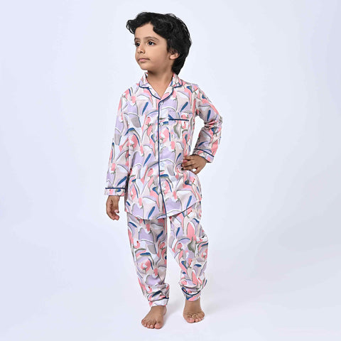 Pastel Colour Abstract Printed Kids Night Suit