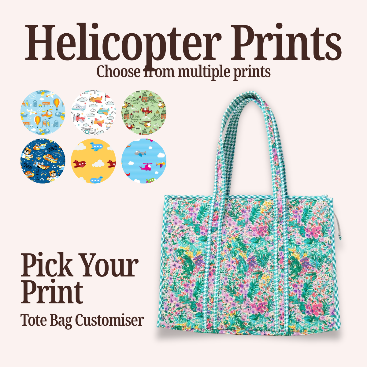 HELICOPTER PRINT TOTE BAG CUSTOMISER