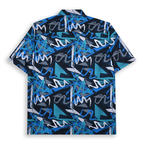STRIKING BLUE AND BLACK GRAFFITI PRINTED SHIRT