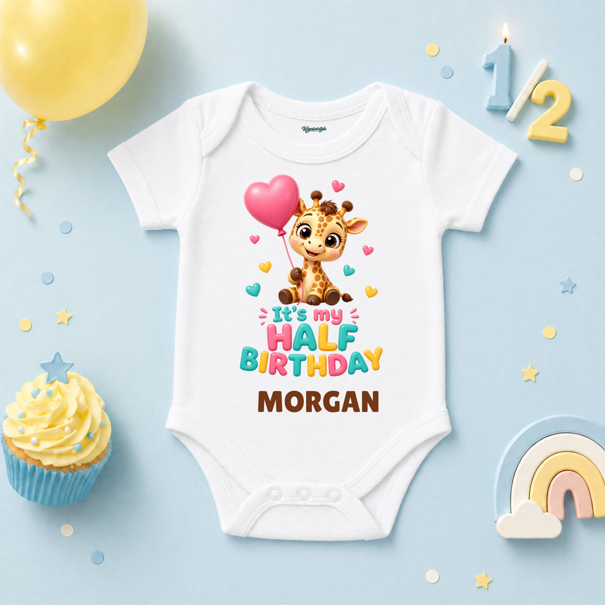 Giraffe Half Birthday 6 Months Custom Name T Shirt