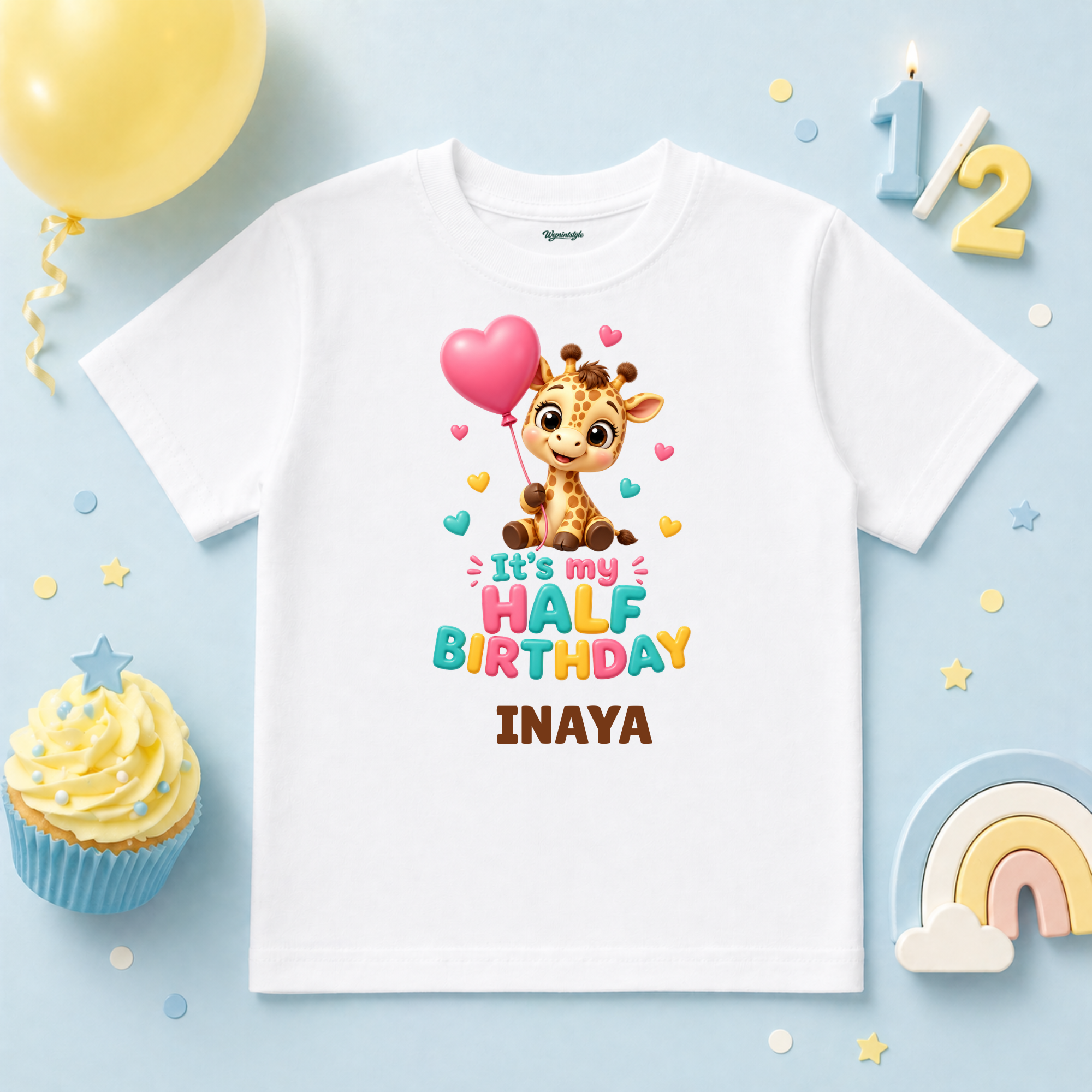 Giraffe Half Birthday 6 Months Custom Name T Shirt