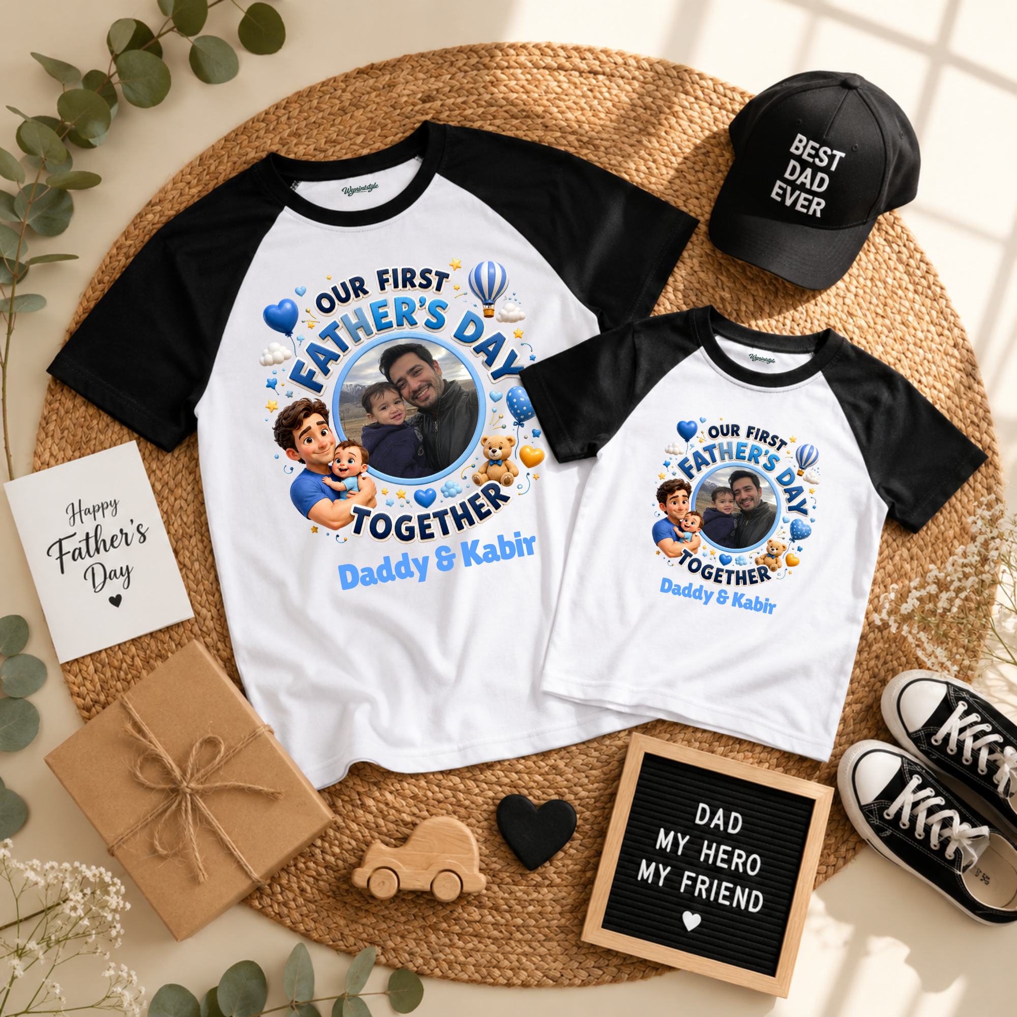 Our First Father’s Day Together Blue Personalized Raglan Combo T Shirt
