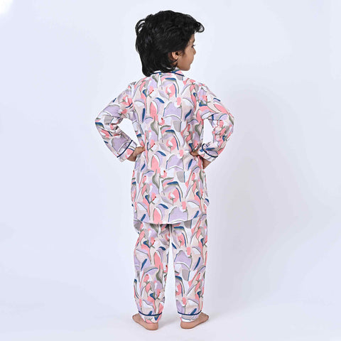 Pastel Colour Abstract Printed Kids Night Suit