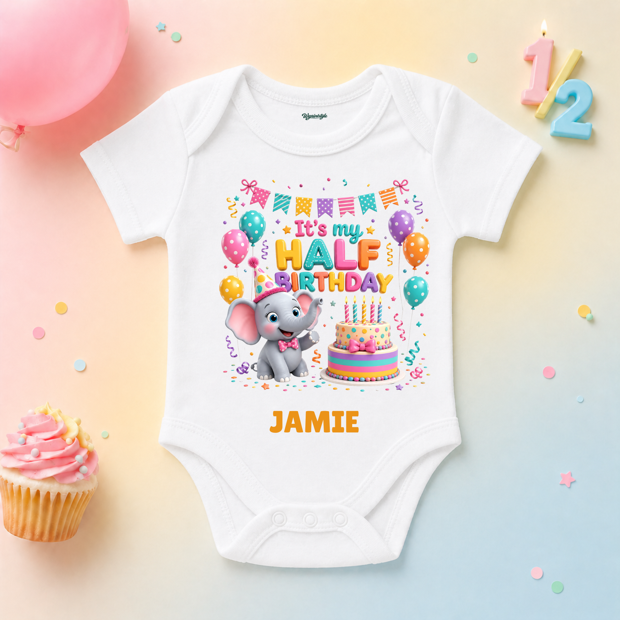 Elephant Half Birthday Party Custom Name T Shirt