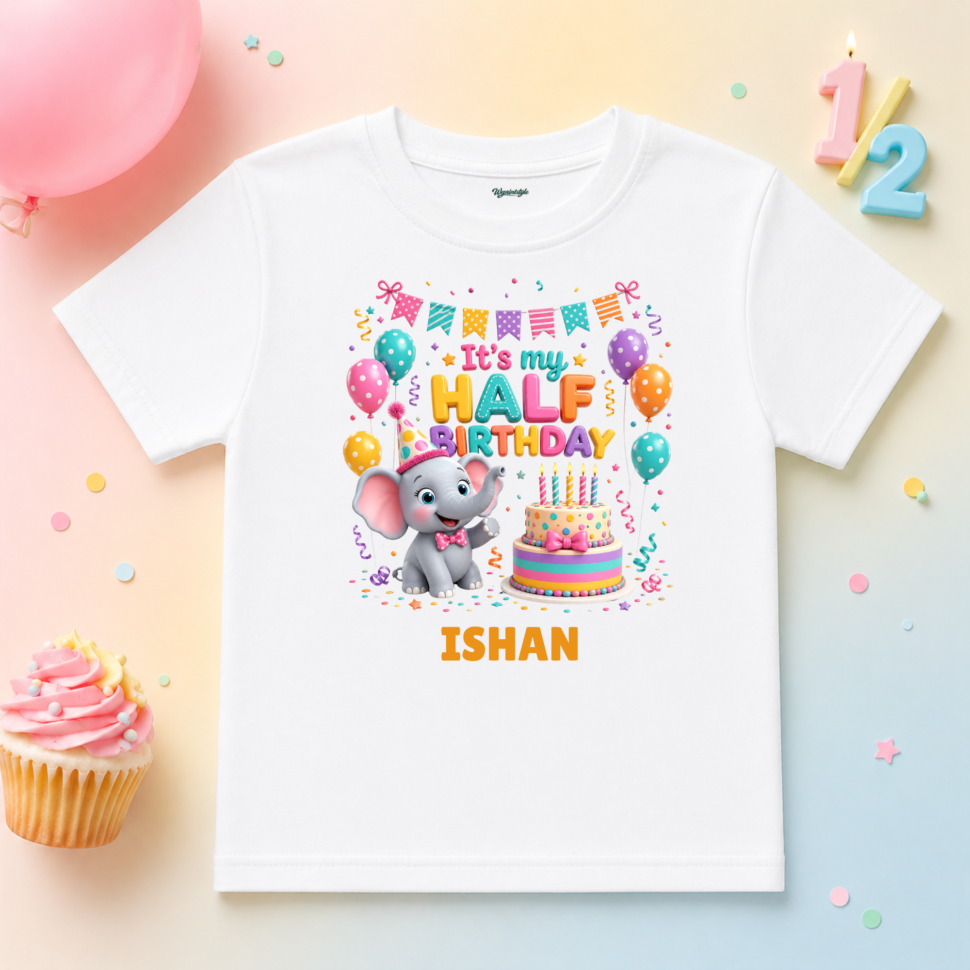 Elephant Half Birthday Party Custom Name T Shirt